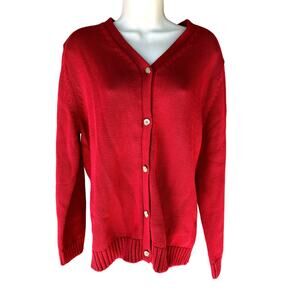 Lands' End Boyfriend Drifter Cardigan Womens XL 315299 Red 100% Cotton